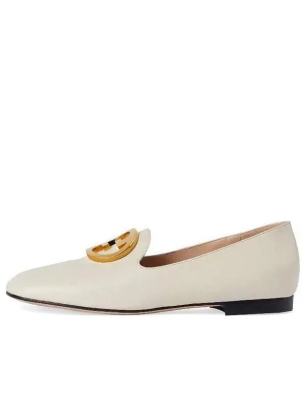 Тапочки logo plaque loafers 'white' Gucci