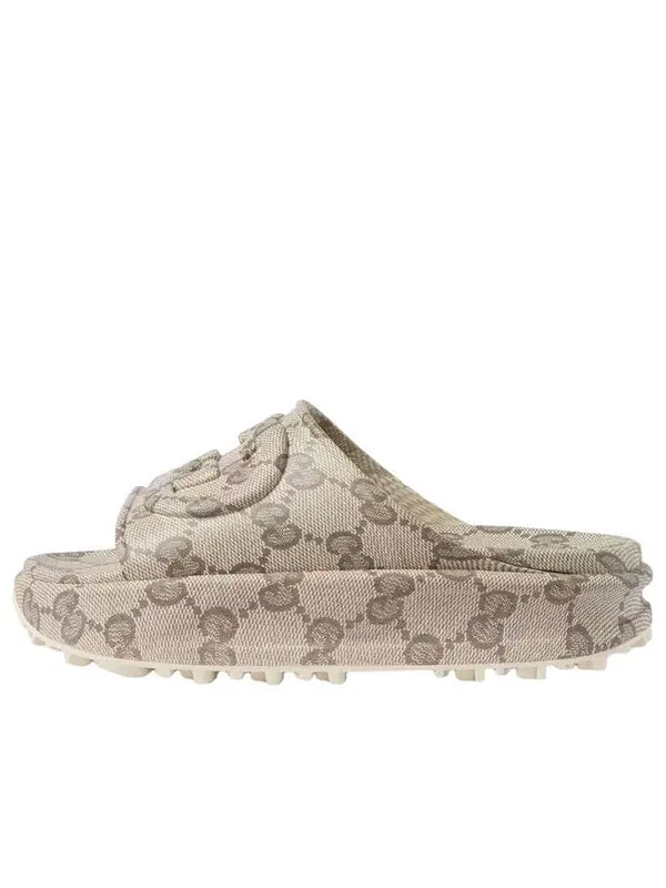 Сандалии gg slide sandal 'interlocking g - beige ebony' Gucci — изображение 1 из 4, бежевый