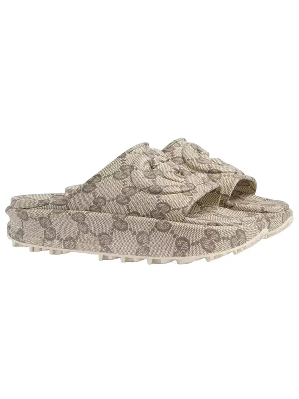 Сандалии gg slide sandal 'interlocking g - beige ebony' Gucci — изображение 2 из 4, бежевый