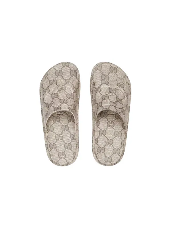 Сандалии gg slide sandal 'interlocking g - beige ebony' Gucci — изображение 3 из 4, бежевый