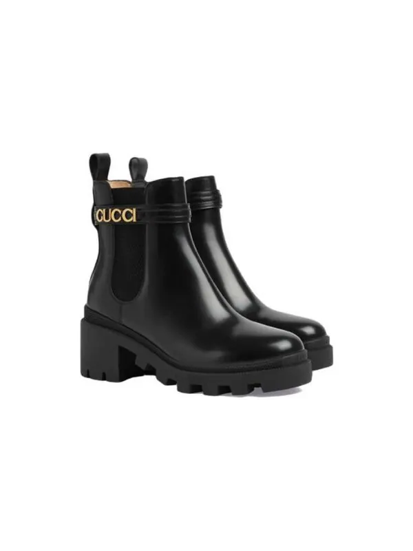 Кроссовки mid-heel boot with logo 'black leather' Gucci — изображение 2 из 4, черный