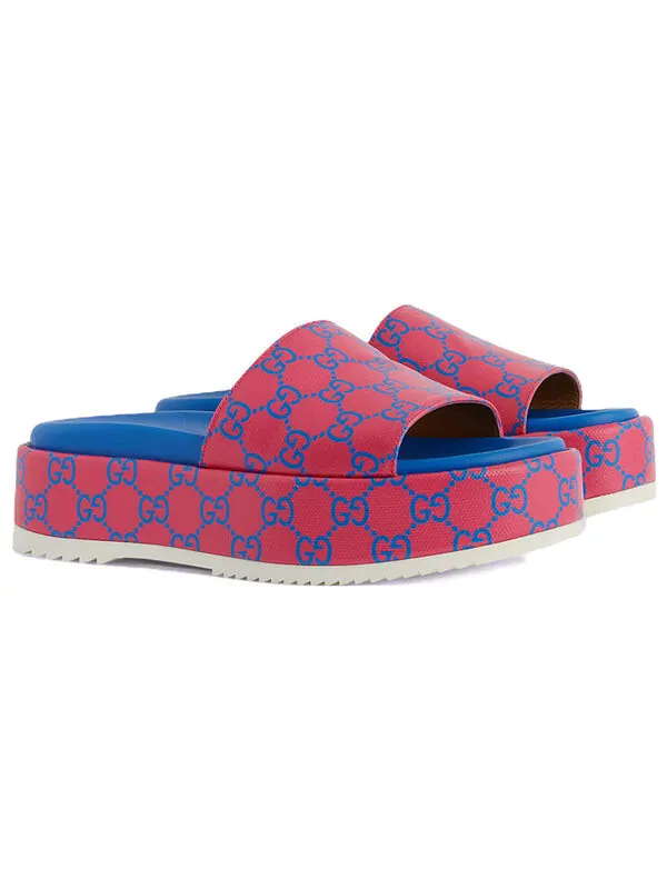 Сандалии platform slide sandal 'jumbo gg -fuchsia blue' Gucci — изображение 2 из 4, фиолетовый/розовый