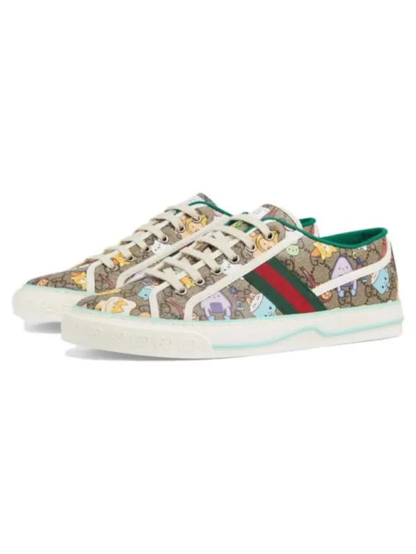Кроссовки tennis 1977 x pikarar 'gg animal print' Gucci — изображение 2 из 4, бежевый//зеленый/красный