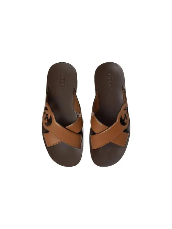Тапочки side interlocking g slide sandals 'brown' Gucci — изображение 4 из 4, коричневый
