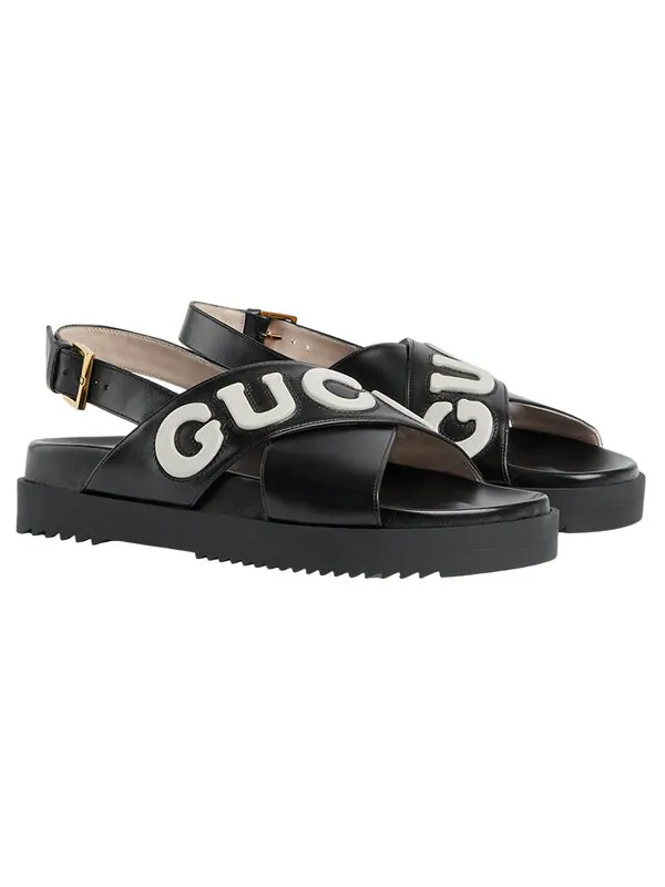 Кроссовки sandal with logo script 'black white' Gucci — изображение 2 из 4, черный/белый
