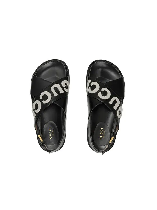 Кроссовки sandal with logo script 'black white' Gucci — изображение 3 из 4, черный/белый