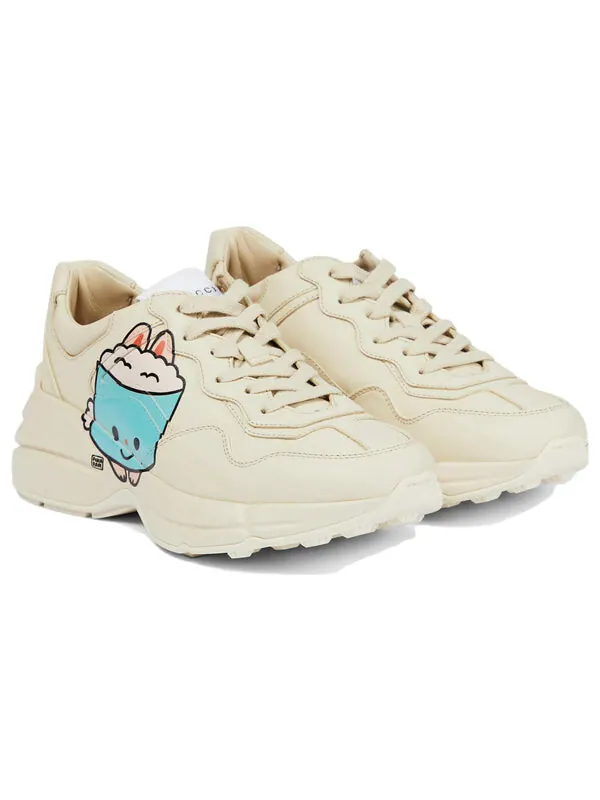 Кроссовки kawaii rhyton leather sneakers 'cream white' Gucci — изображение 2 из 4, бежевый/белый/мульти