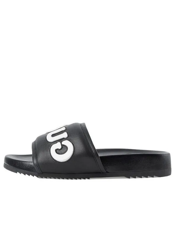 Тапочки sideline rubber logo slide 'black leather' Gucci
