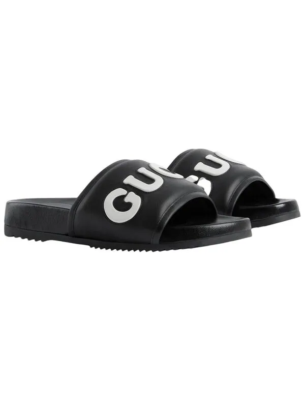 Тапочки sideline rubber logo slide 'black leather' Gucci — изображение 2 из 4, черный