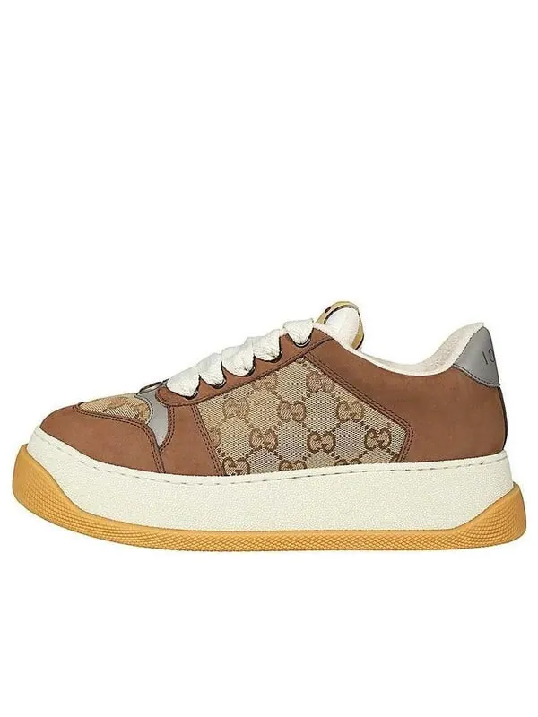 Кроссовки screener gg leather sneakers 'brown beige white' Gucci — изображение 1 из 4, бежевый/коричневый/белый