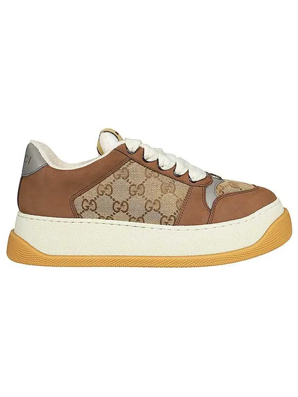 Кроссовки screener gg leather sneakers 'brown beige white' Gucci — изображение 2 из 4, бежевый/коричневый/белый