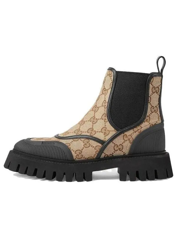 Кроссовки casual style leather logo boots 'beige black' Gucci — изображение 1 из 4, бежевый/черный