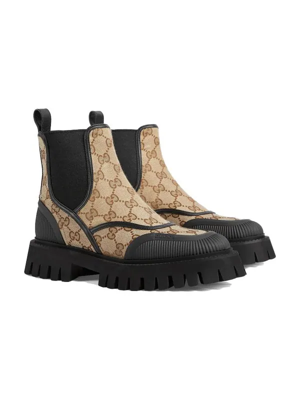 Кроссовки casual style leather logo boots 'beige black' Gucci — изображение 3 из 4, бежевый/черный