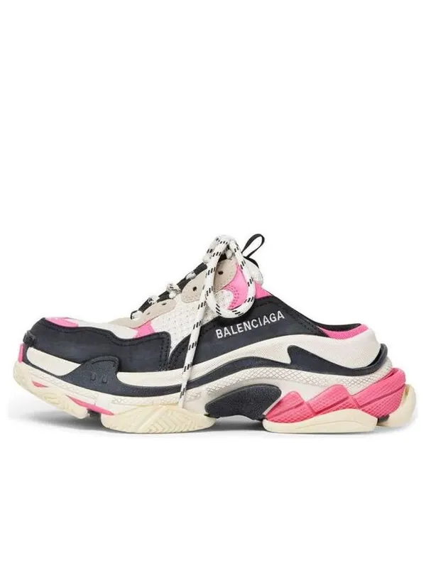 Тапочки triple s mules 'white pink and black double foam and mesh' Balenciaga