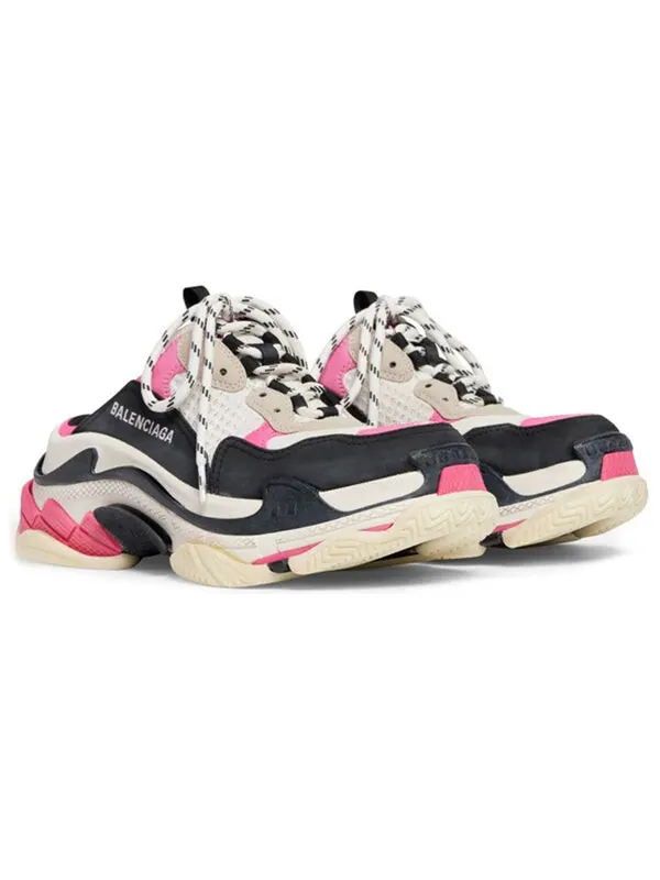 Тапочки triple s mules 'white pink and black double foam and mesh' Balenciaga — изображение 3 из 4, белый/черный/розовый
