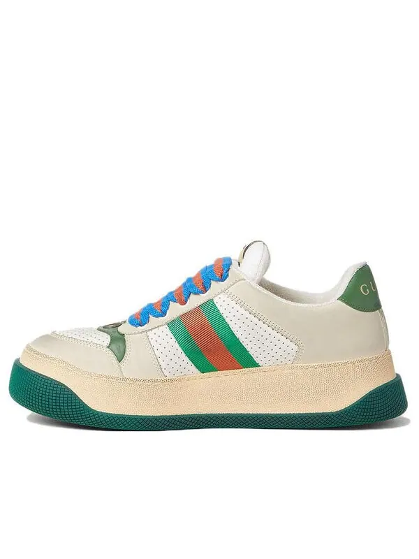 Кроссовки screener gg leather sneakers 'beige green red' Gucci — изображение 1 из 4, бежевый/зеленый/красный