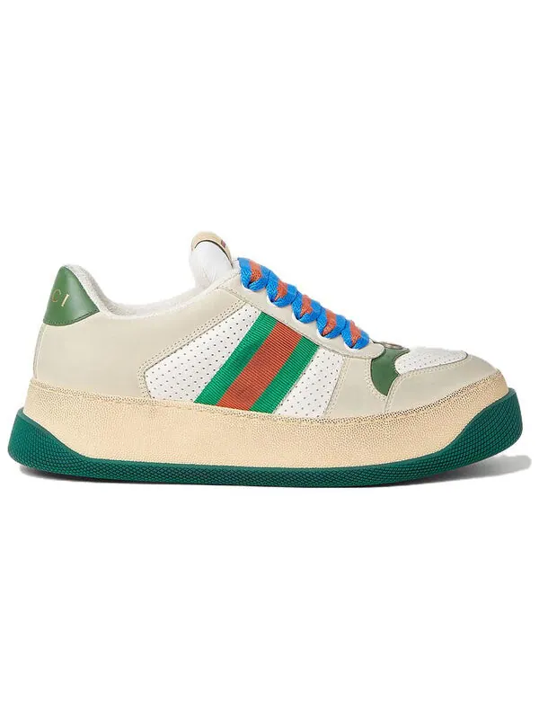 Кроссовки screener gg leather sneakers 'beige green red' Gucci — изображение 2 из 4, бежевый/зеленый/красный