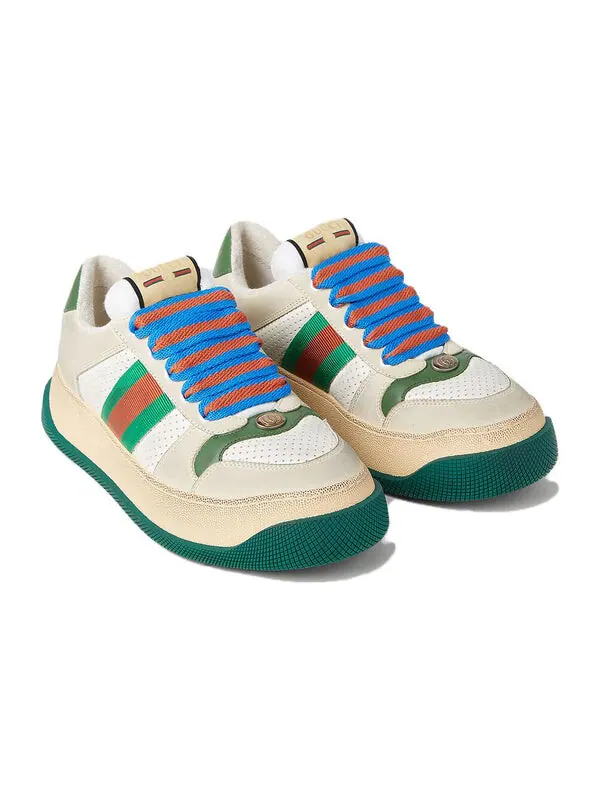 Кроссовки screener gg leather sneakers 'beige green red' Gucci — изображение 3 из 4, бежевый/зеленый/красный