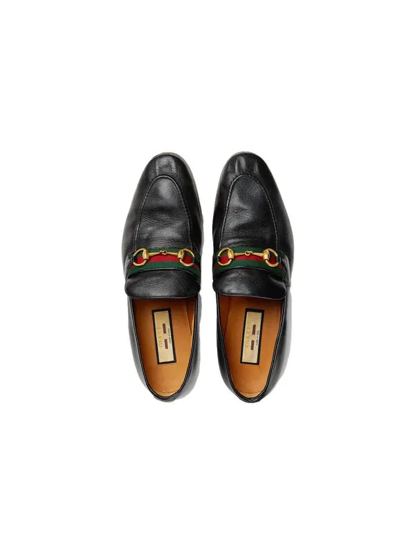 Кроссовки leather grosgrain trim dress loafers 'black red' Gucci — изображение 3 из 4, черный/красный/зеленый
