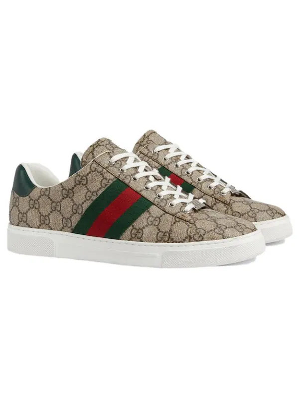 Кроссовки ace sneaker with web 'beige ebony' Gucci — изображение 3 из 4, бежевый