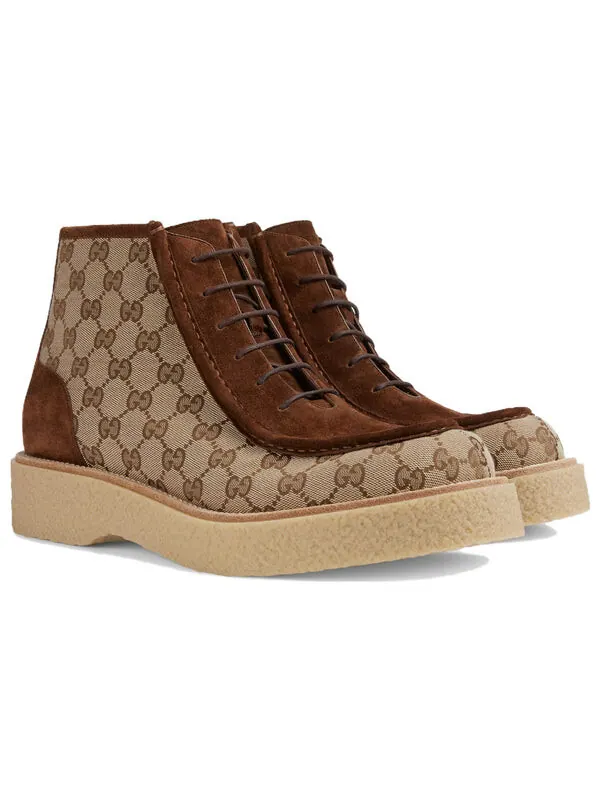 Кроссовки gg canvas suede lace-up ankle boot 'brown' Gucci — изображение 2 из 4, коричневый/бежевый