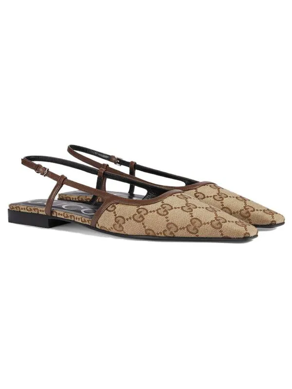 Кроссовки gg slingback ballet flat 'beige ebony' Gucci — изображение 2 из 4, бежевый