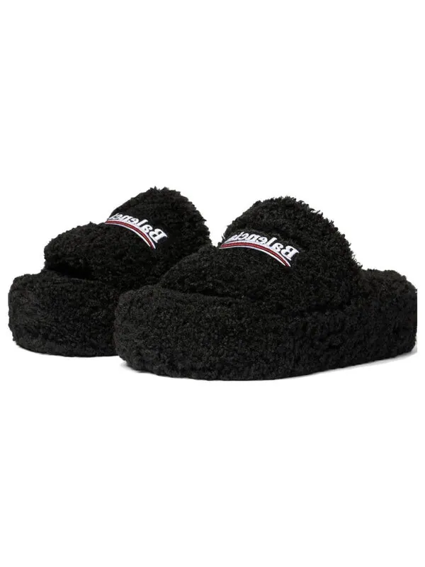 Тапочки furry platform sandals 'black fake shearling white and red political campaign embroideries' Balenciaga