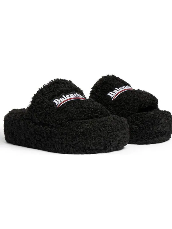 Тапочки furry platform sandals 'black fake shearling white and red political campaign embroideries' Balenciaga