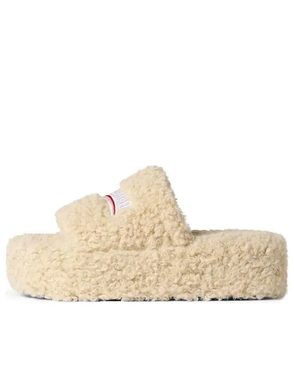Тапочки platform furry slides 'beige' Balenciaga