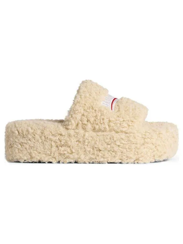 Тапочки platform furry slides 'beige' Balenciaga — изображение 2 из 4, бежевый/белый/красный