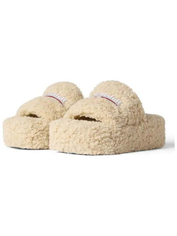 Тапочки platform furry slides 'beige' Balenciaga — изображение 3 из 4, бежевый/белый/красный