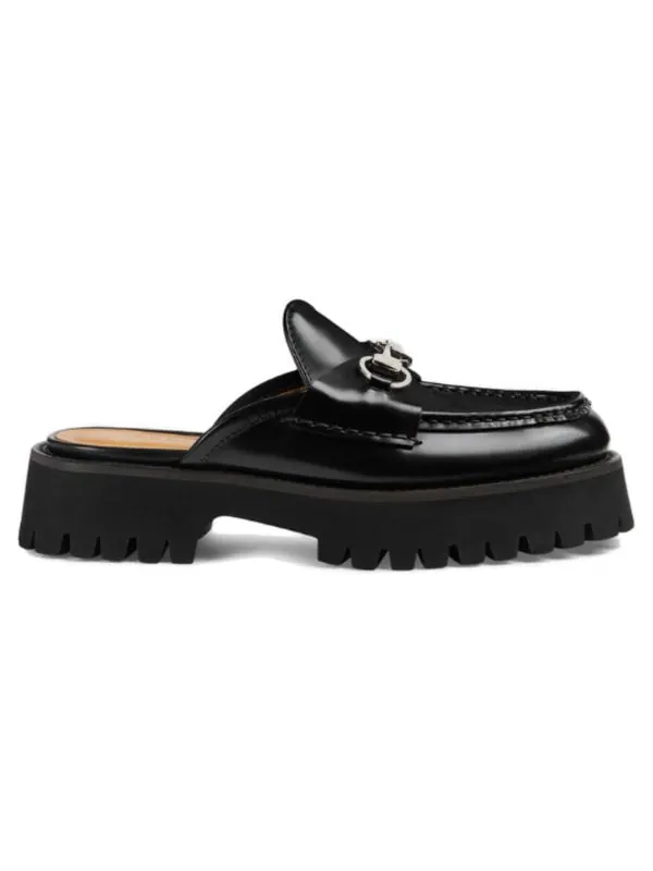 Кроссовки mule with horsebit 'black leather' Gucci — изображение 2 из 4, черный