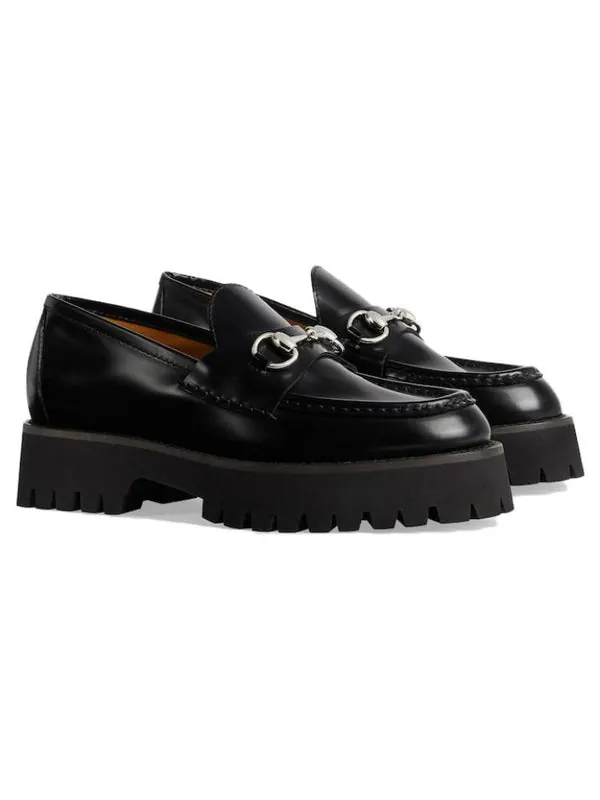 Кроссовки rubber lug sole loafer with horsebit 'black leather' Gucci — изображение 3 из 4, черный