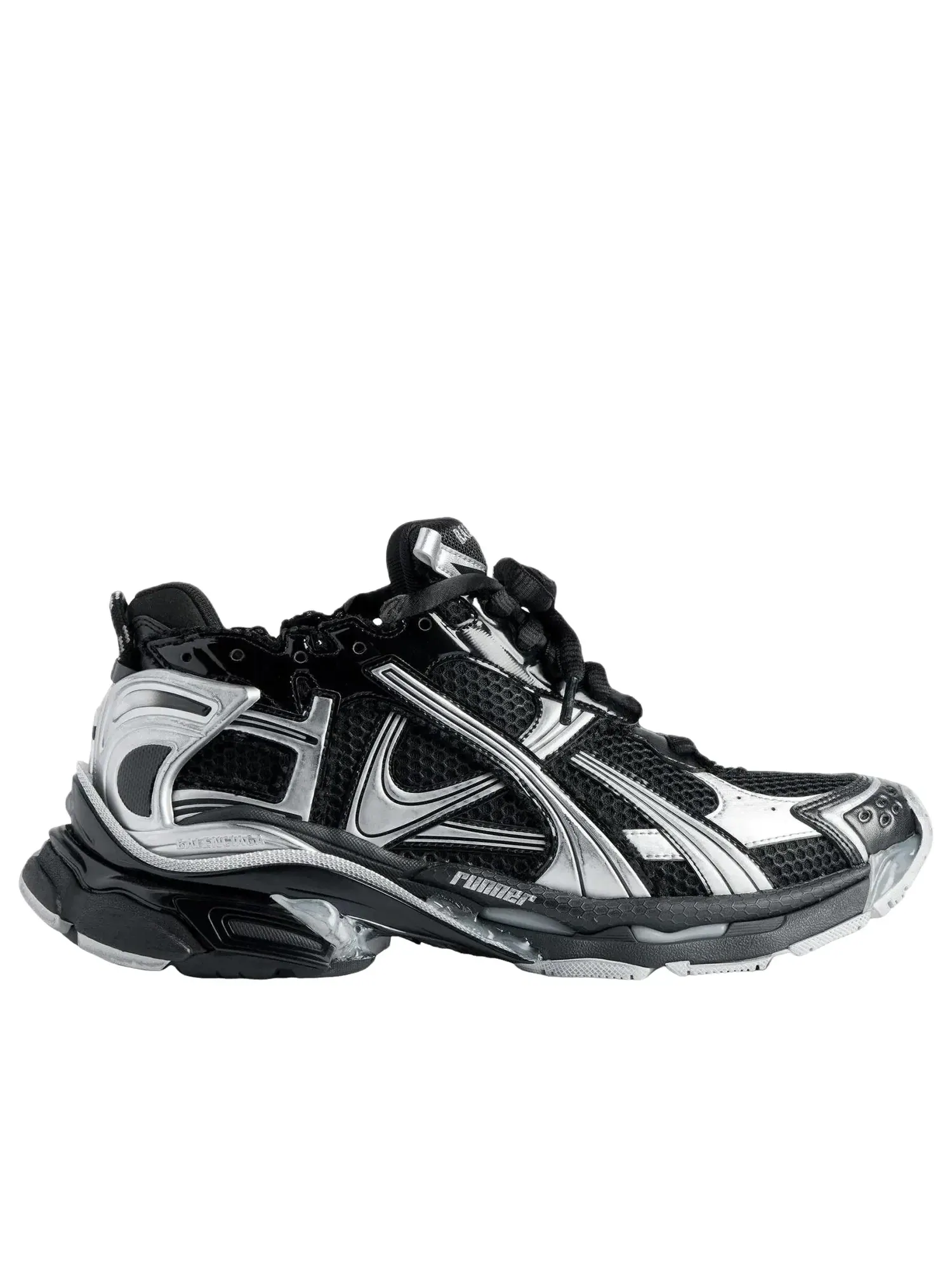 Женские кроссовки для бега с закрытой шнуровкой Balenciaga Runner Black Silver — изображение 2 из 7, мульти