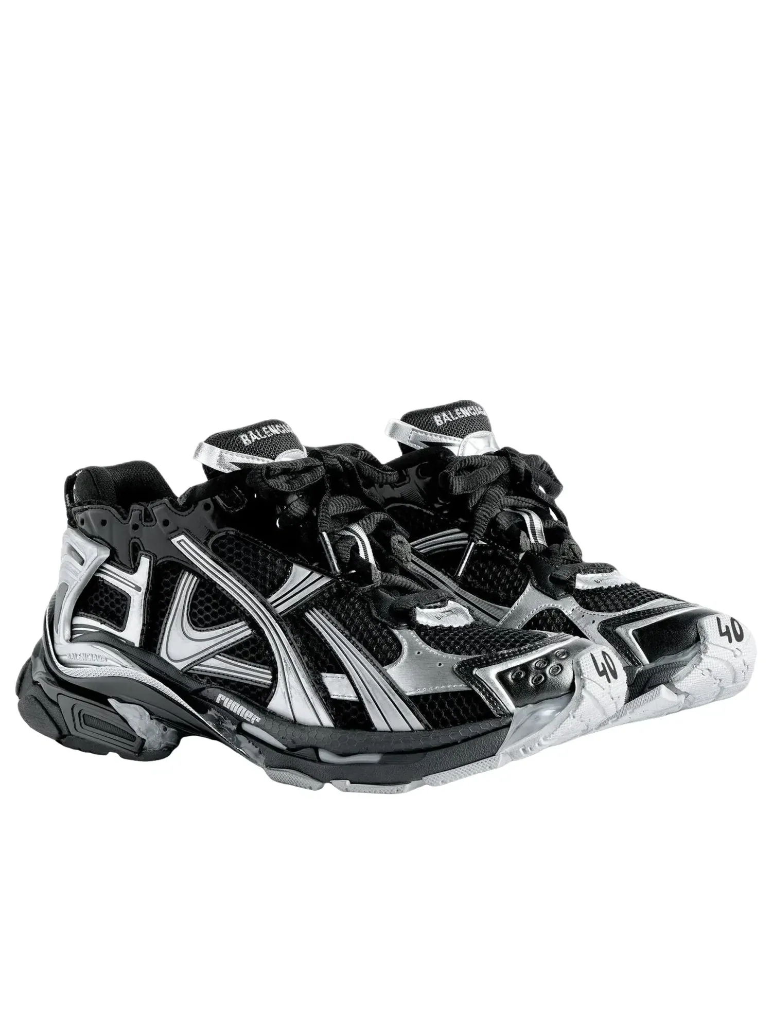 Женские кроссовки для бега с закрытой шнуровкой Balenciaga Runner Black Silver — изображение 3 из 7, мульти