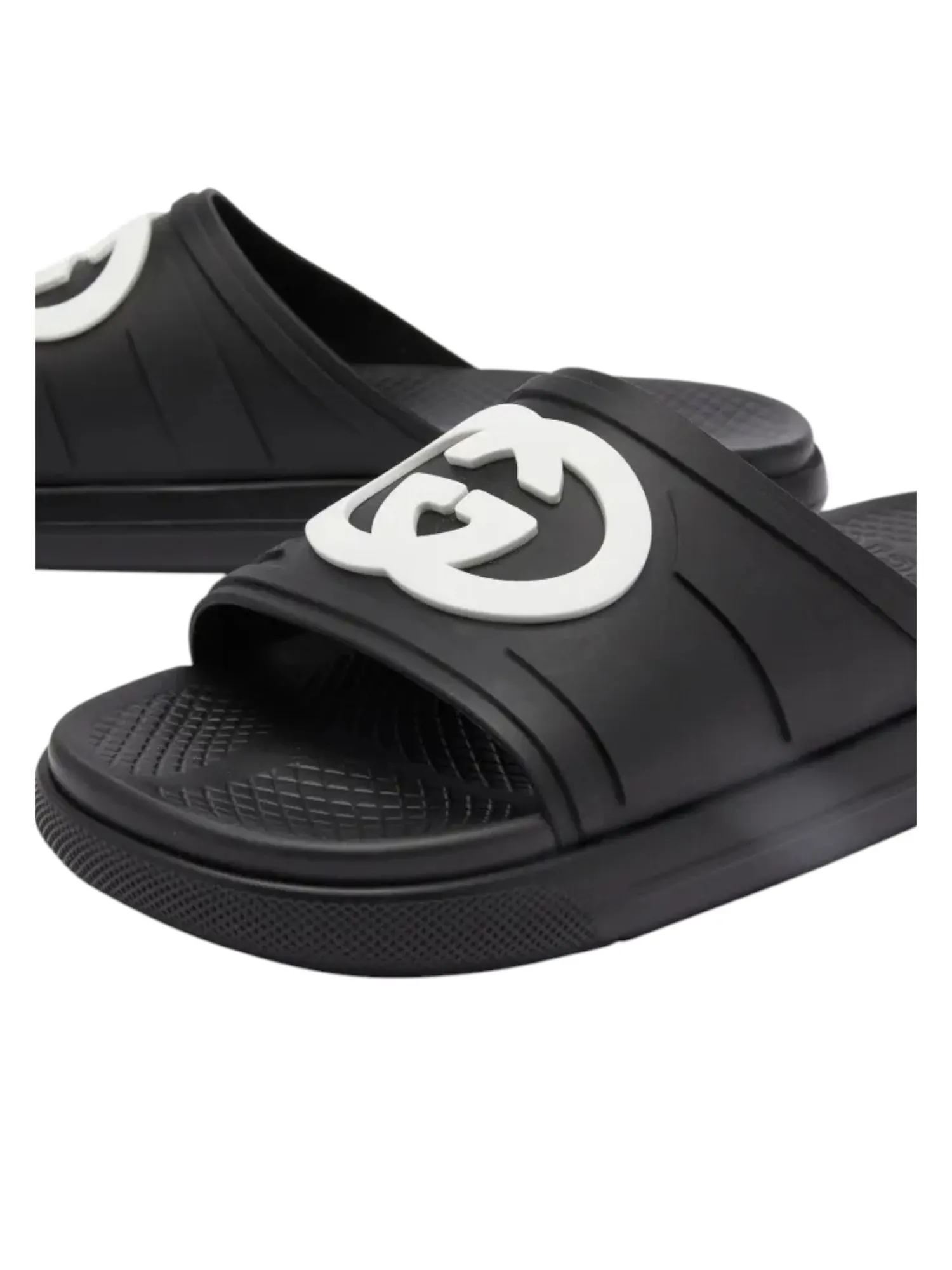 Шлепанцы Gucci Interlocking G Slide 'Black White' — изображение 3 из 5, черный/белый