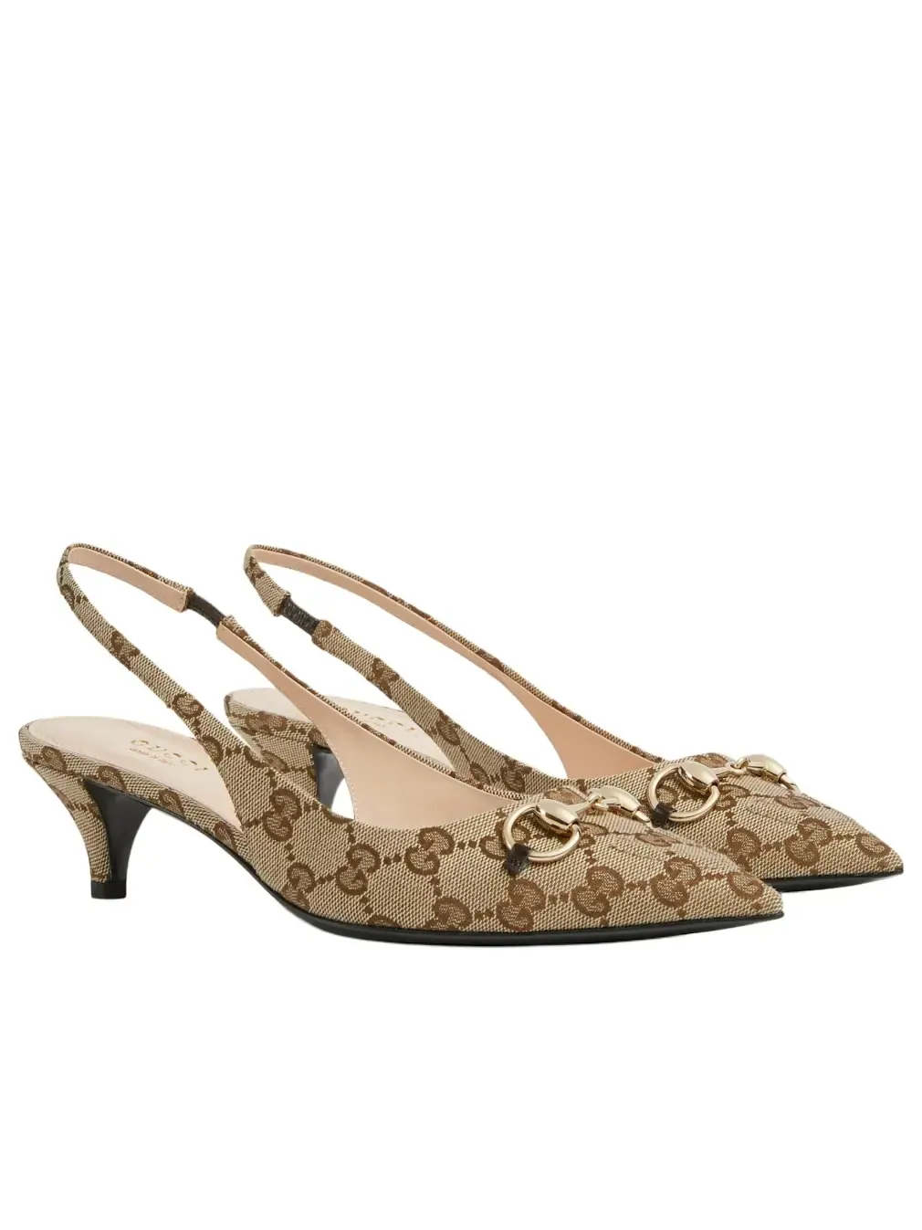Кроссовки (WMNS) Gucci Horsebit Slingback Heels 'Beige Canvas' — изображение 2 из 4, бежевый