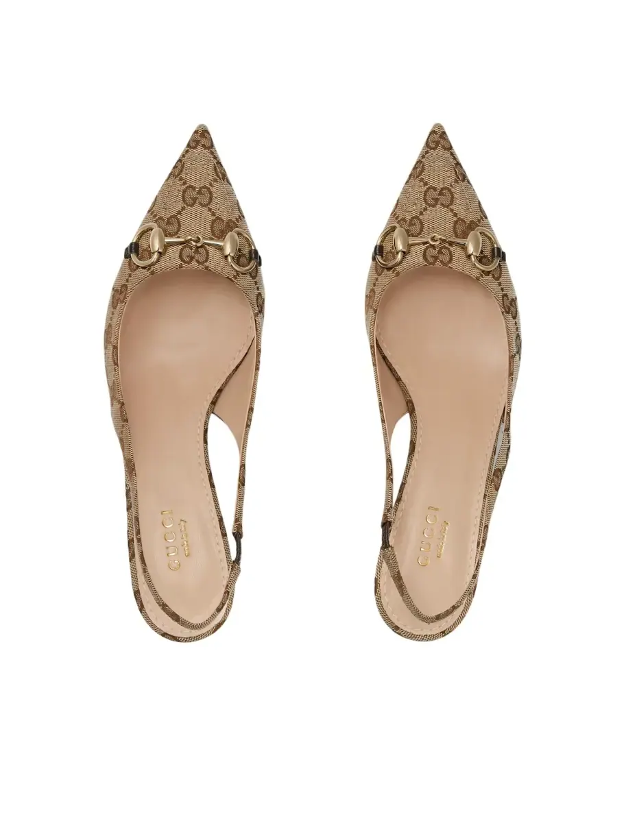 Кроссовки (WMNS) Gucci Horsebit Slingback Heels 'Beige Canvas' — изображение 3 из 4, бежевый