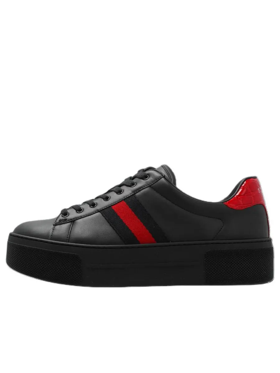 Кроссовки (WMNS) Gucci Ace Leather Platform 'Black' — изображение 1 из 5, черный