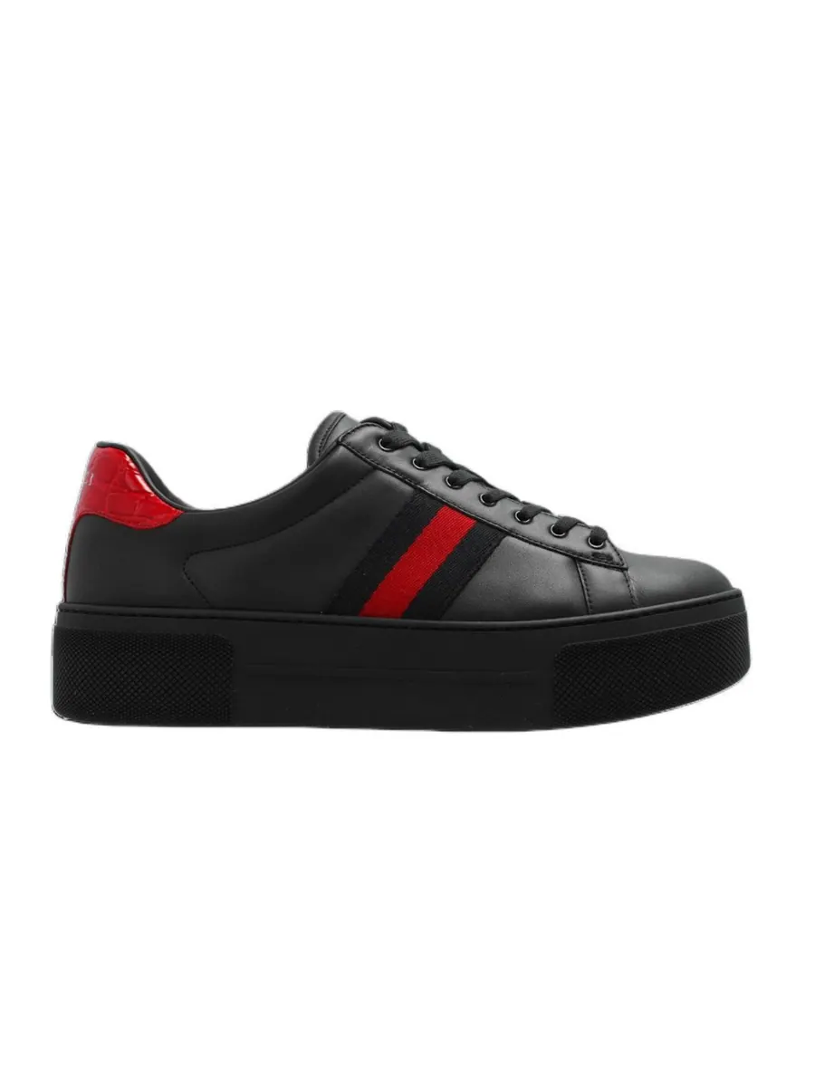 Кроссовки (WMNS) Gucci Ace Leather Platform 'Black' — изображение 2 из 5, черный