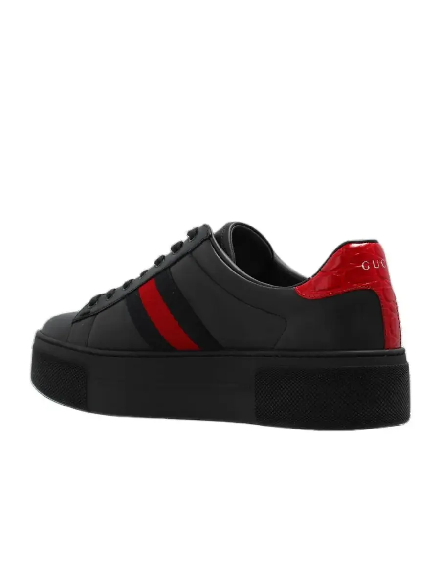 Кроссовки (WMNS) Gucci Ace Leather Platform 'Black' — изображение 4 из 5, черный