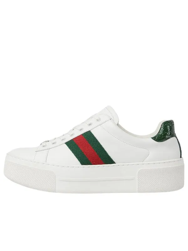 Кроссовки ace leather platform 'white green' Gucci — изображение 1 из 4, белый/зеленый/красный