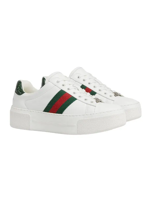 Кроссовки ace leather platform 'white green' Gucci — изображение 2 из 4, белый/зеленый/красный
