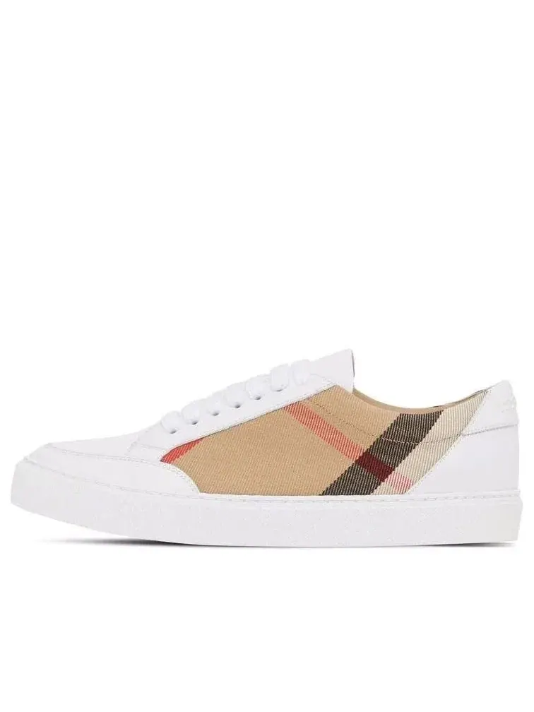 Женские кроссовки с кожаным верхом Burberry 25 Check and Leather Sneakers — изображение 1 из 4, белый