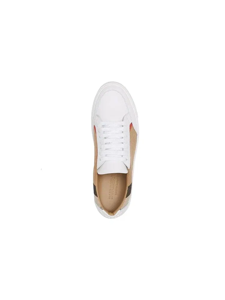 Женские кроссовки с кожаным верхом Burberry 25 Check and Leather Sneakers — изображение 2 из 4, белый