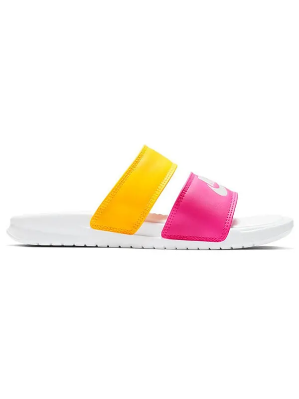 Тапочки benassi duo ultra slide 'metallic summit white' Nike — изображение 2 из 4, желтый/розовый