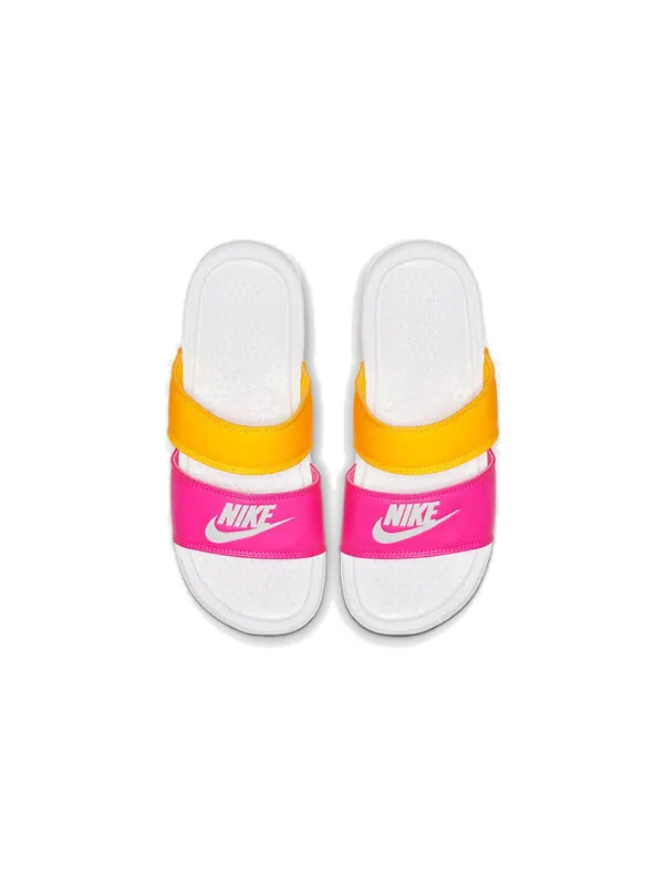 Тапочки benassi duo ultra slide 'metallic summit white' Nike — изображение 3 из 4, желтый/розовый