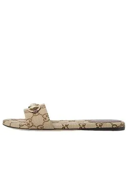 (WMNS) Шлепанцы Gucci 26 с пряжкой Horsebit — изображение 1 из 6, бежевый