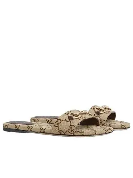 (WMNS) Шлепанцы Gucci 26 с пряжкой Horsebit — изображение 2 из 6, бежевый