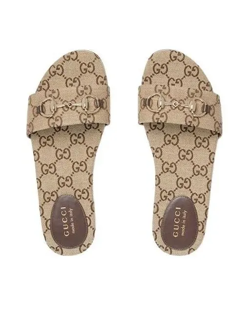 (WMNS) Шлепанцы Gucci 26 с пряжкой Horsebit — изображение 3 из 6, бежевый